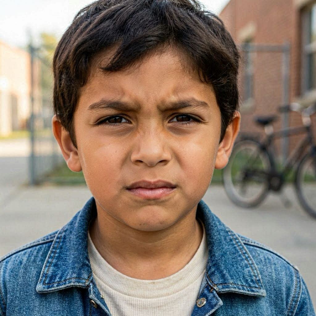 Niño entrecerrando los ojos